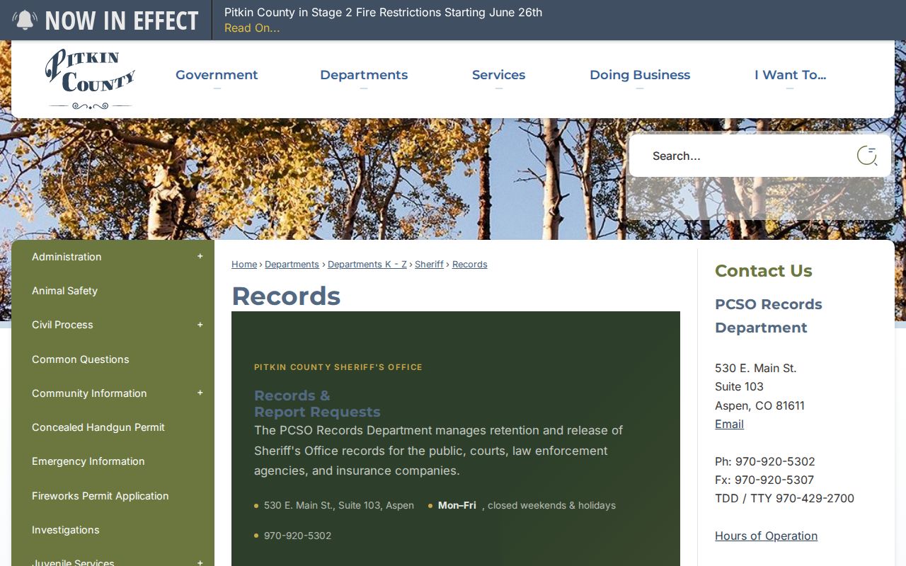 Pitkin County booking record and mugshot request policy