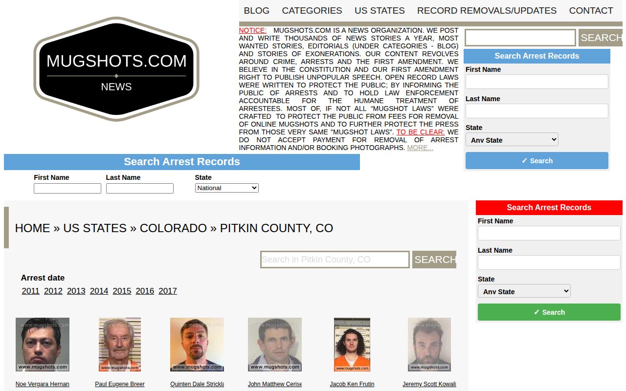Pitkin County unofficial sparse mugshot archive on Mugshots.com